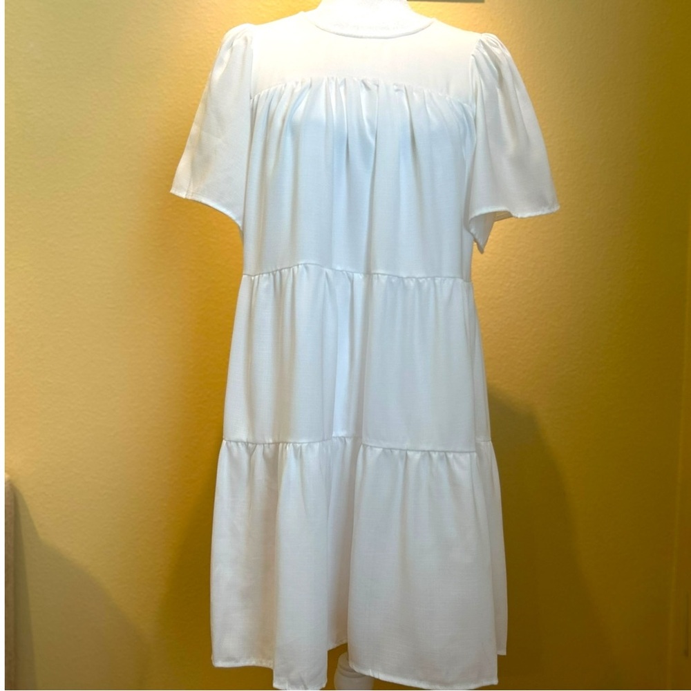 NWOT SUGARLIPS Isadora dress babydoll tiered‎ short sleeve in white